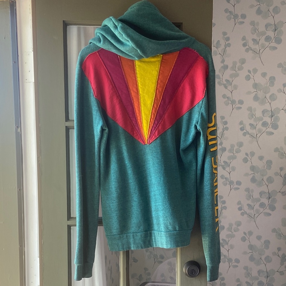 AVIATOR NATION Rare Sunburst style Sundancer Hoodie Teal Green Medium